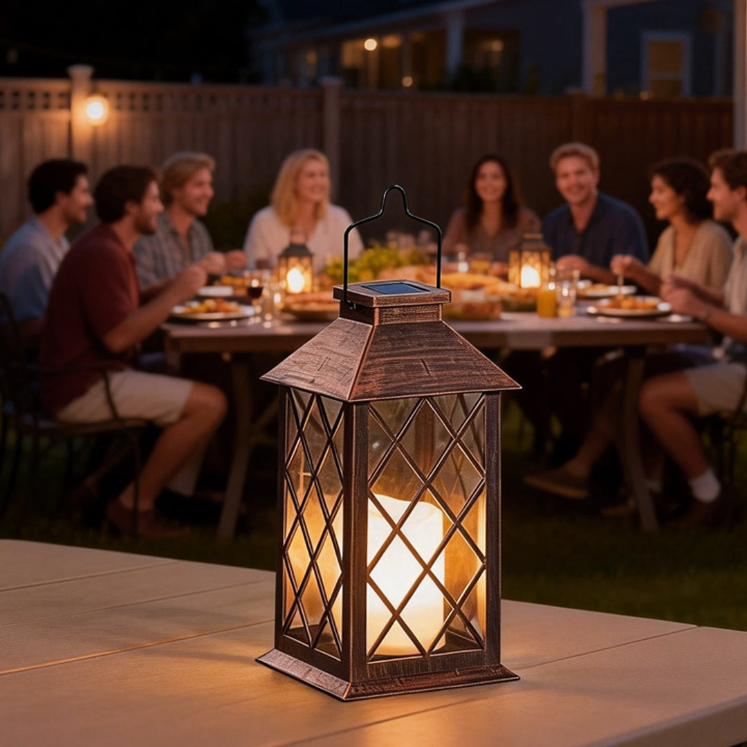 BronzeGlow | Elegant Antique Outdoor Solar Lantern for Garden Illumination
