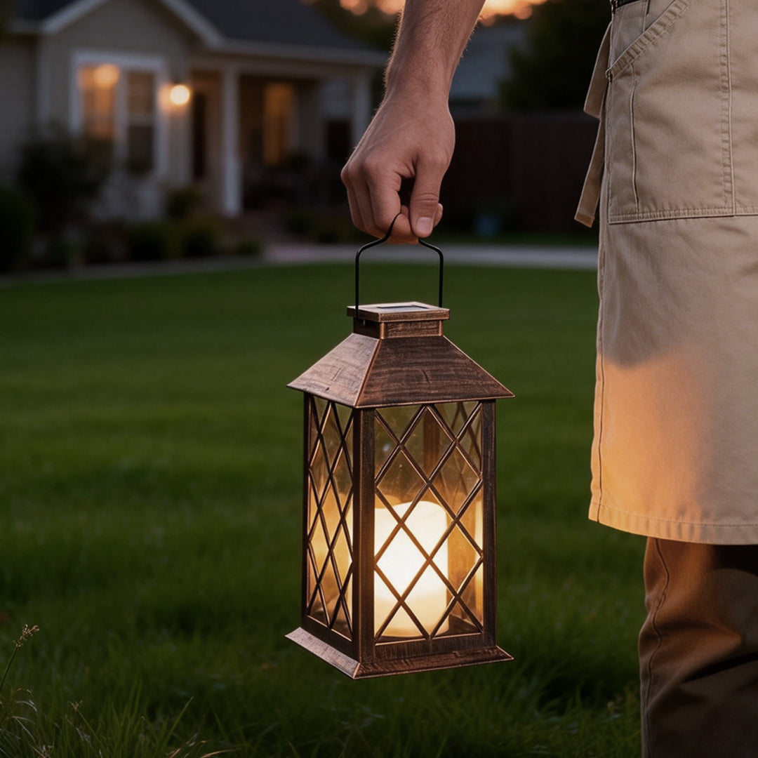 BronzeGlow | Elegant Antique Outdoor Solar Lantern for Garden Illumination