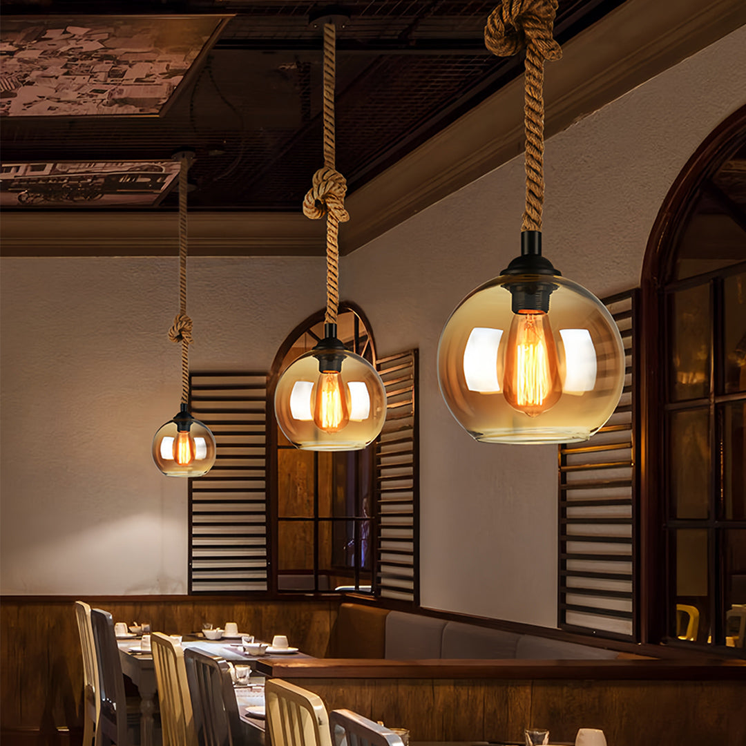 HempGlow | Elegant Vintage Glass Kitchen Pendant Lighting with Adjustable Cord