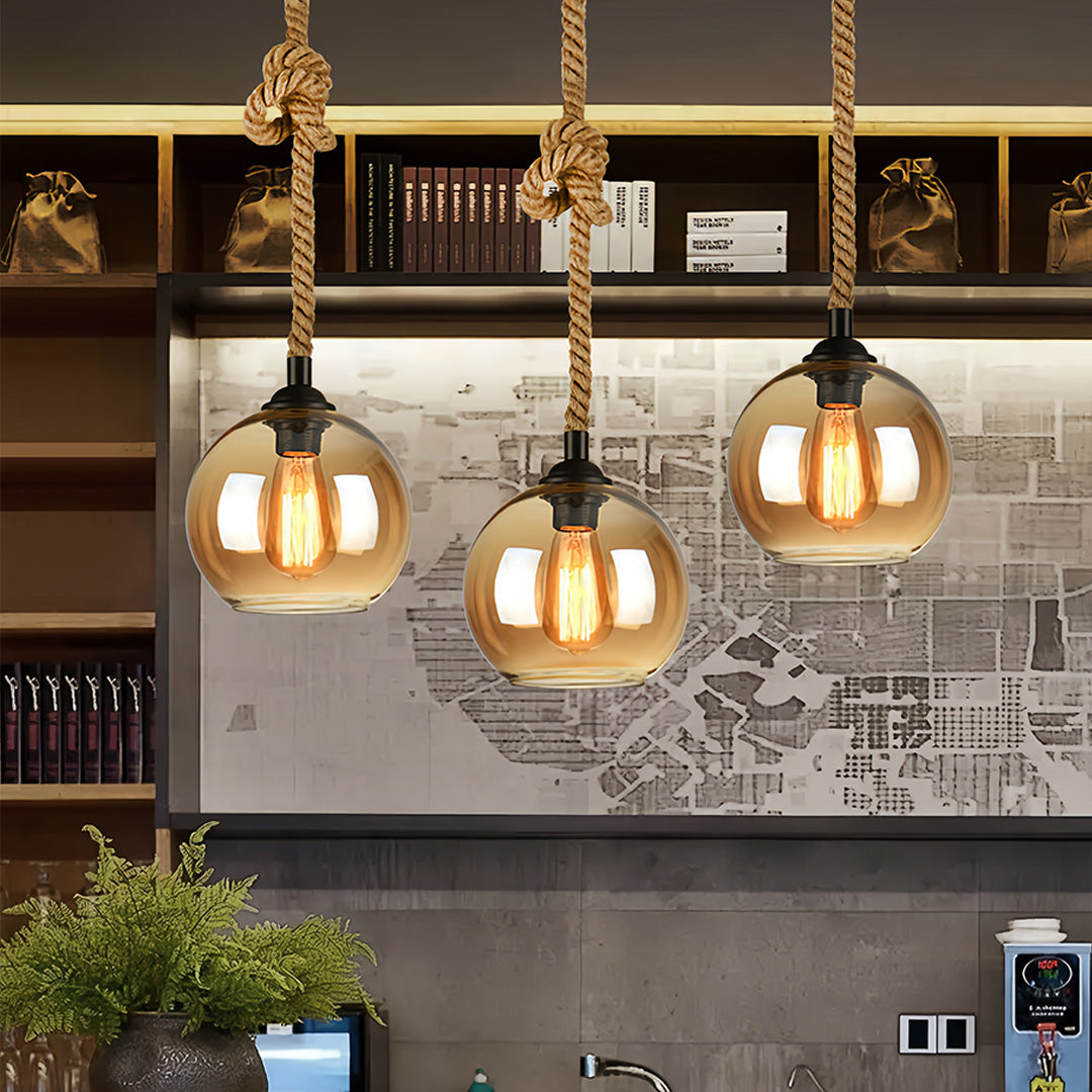 HempGlow | Elegant Vintage Glass Kitchen Pendant Lighting with Adjustable Cord