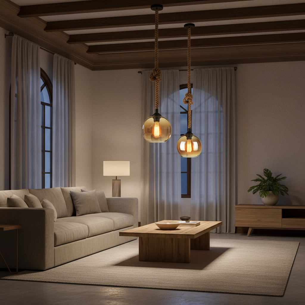 HempGlow | Elegant Vintage Glass Kitchen Pendant Lighting with Adjustable Cord