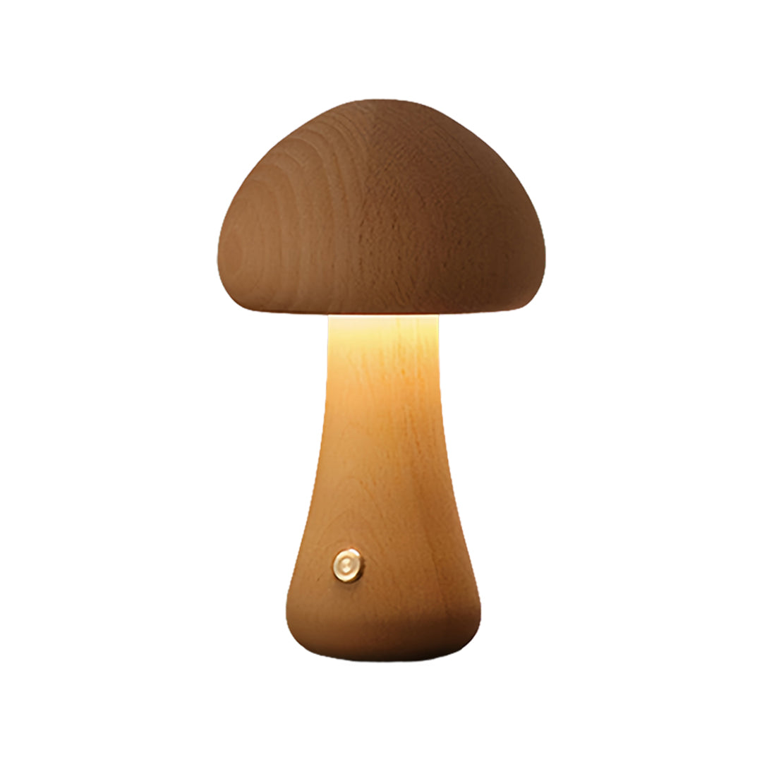 MushroomGlow | Charming Natural Wood Battery Operated Table Lamp 8
