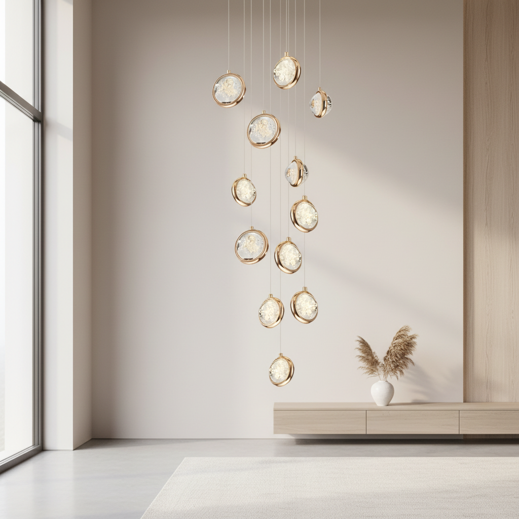 Luminara | Elegant Modern Crystal Staircase Chandelier with Adjustable Height