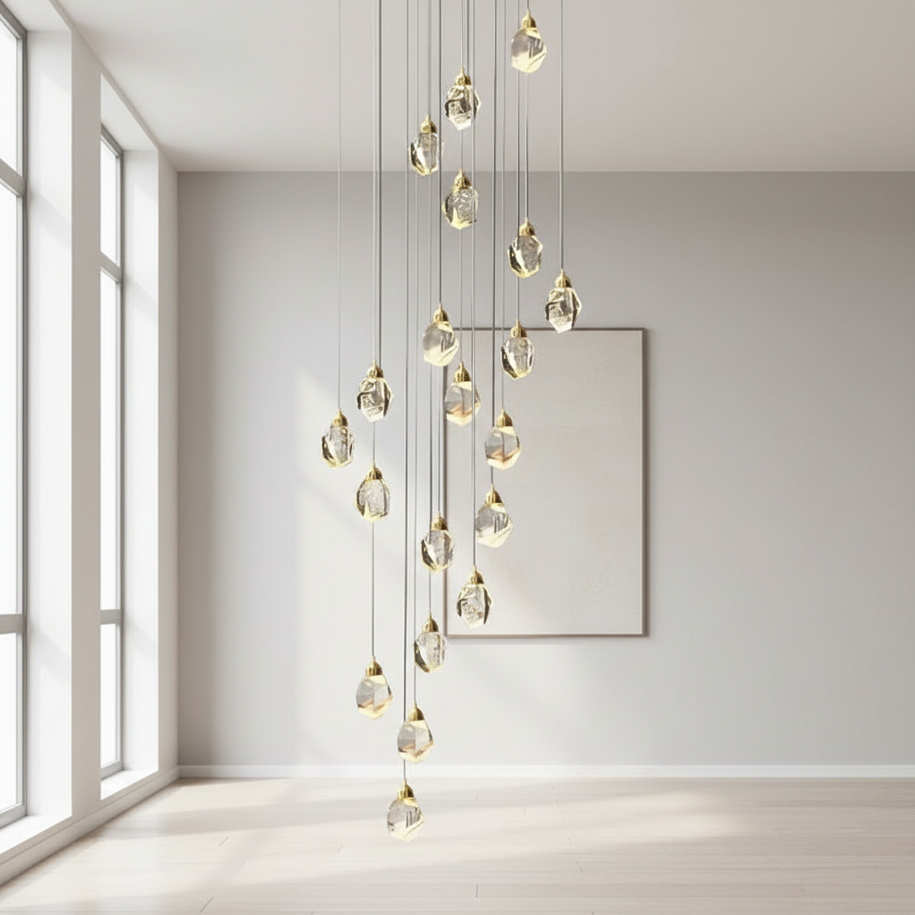 Luminara | Elegant Modern Spiral Crystal Chandelier for Staircase Lighting