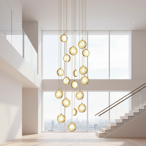 8-Light Crystal Staircase Chandelier — Adjustable Height Artistic LED