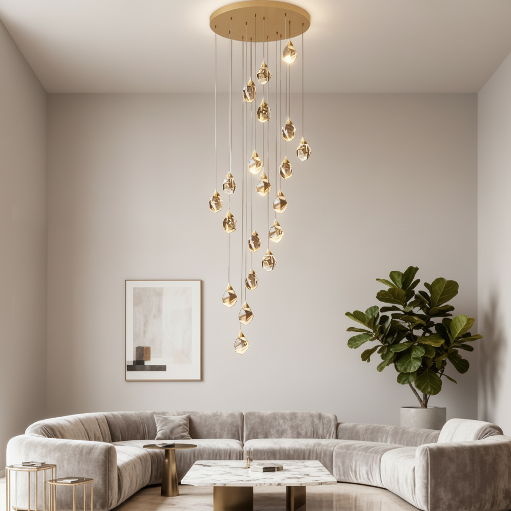 Luminara | Elegant Modern Spiral Crystal Chandelier for Staircase Lighting