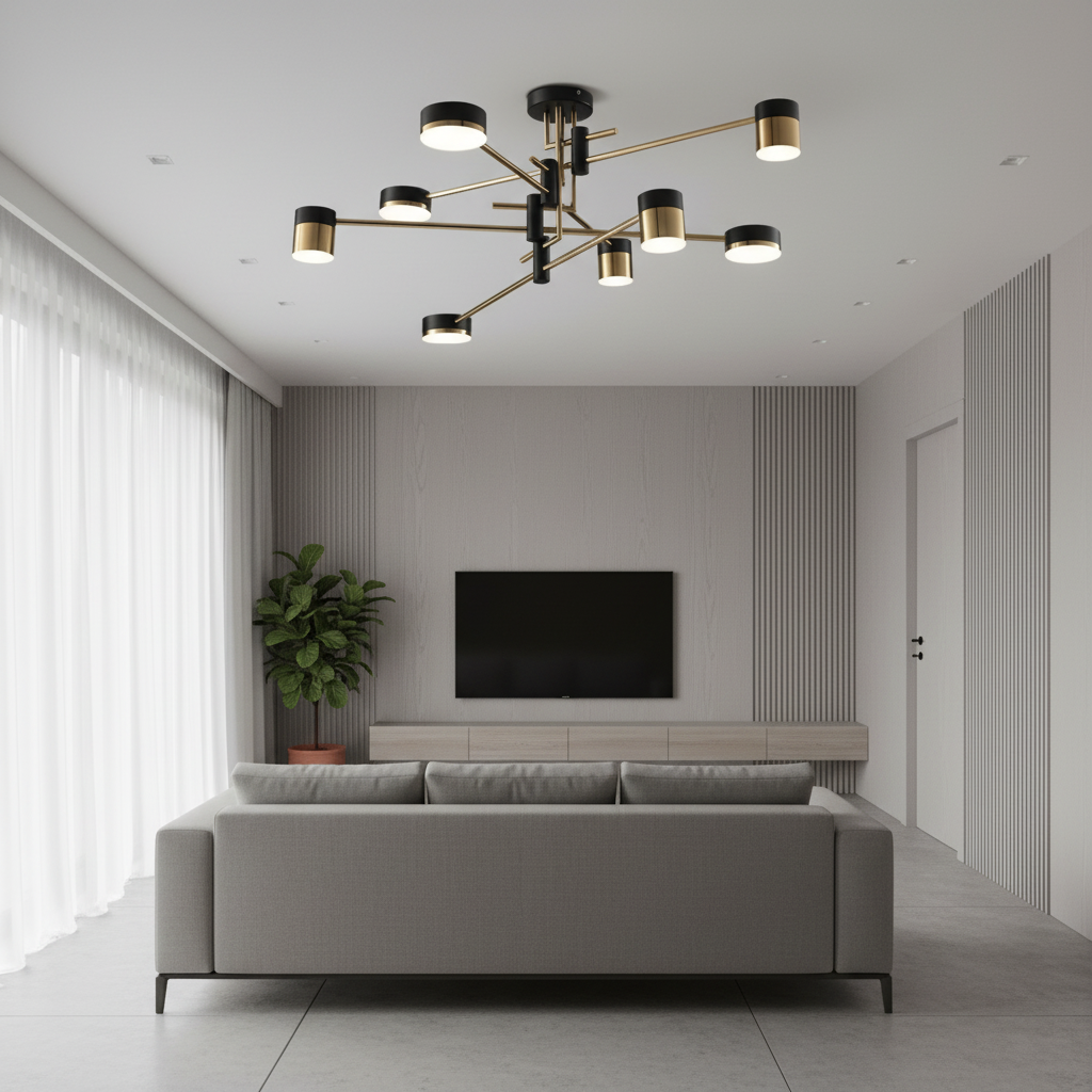CelestiaSphere | Stylish Modern Black Gold Sputnik Ceiling Light