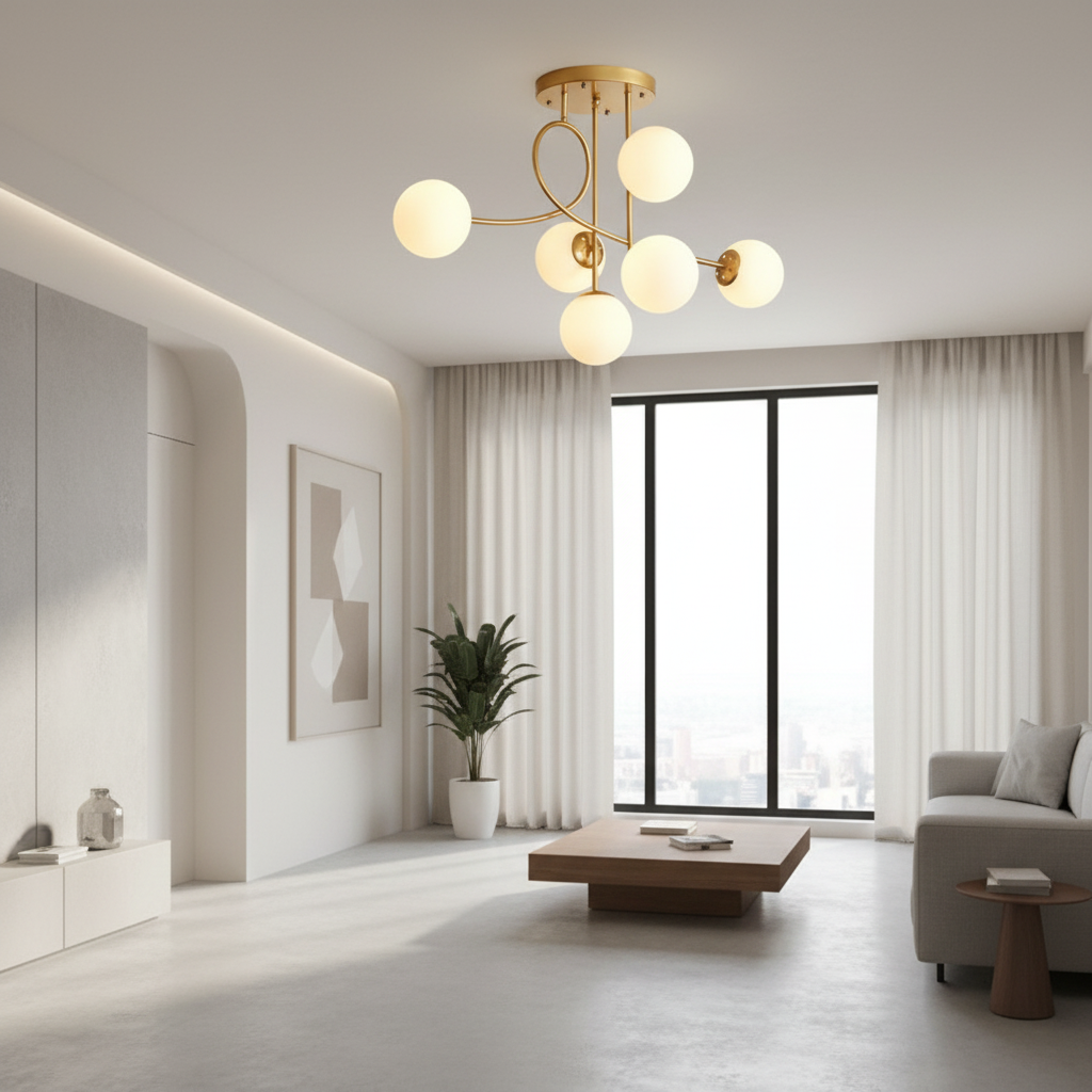 Lunaria | Elegant Modern Gold Semi-Flush Mount Chandelier Light Fixture