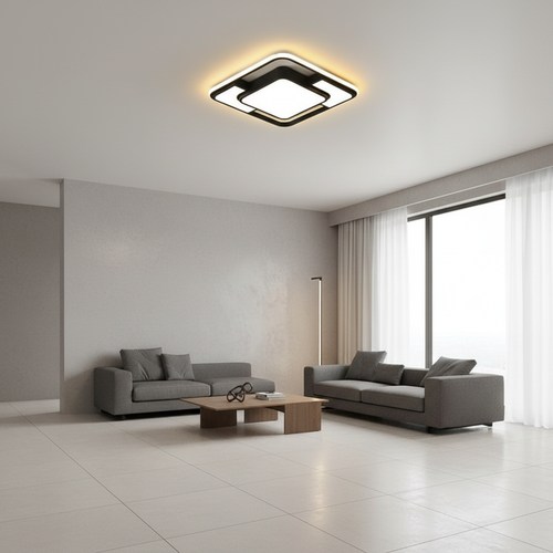 Black 3D Effect Geometric Acrylic LED Flush Mount Ceiling Light