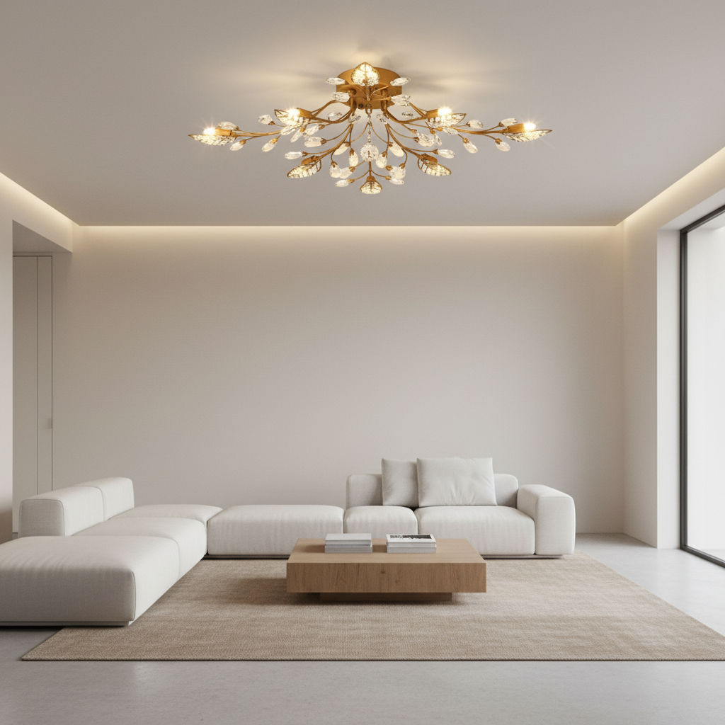 Luminara | Elegant Black Crystal Branch Semi-Flush Mount Chandelier