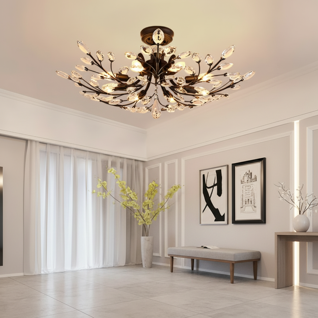 LuminaraCrystal | Elegant Dual-Mode Flush Mount Ceiling Light Fixture
