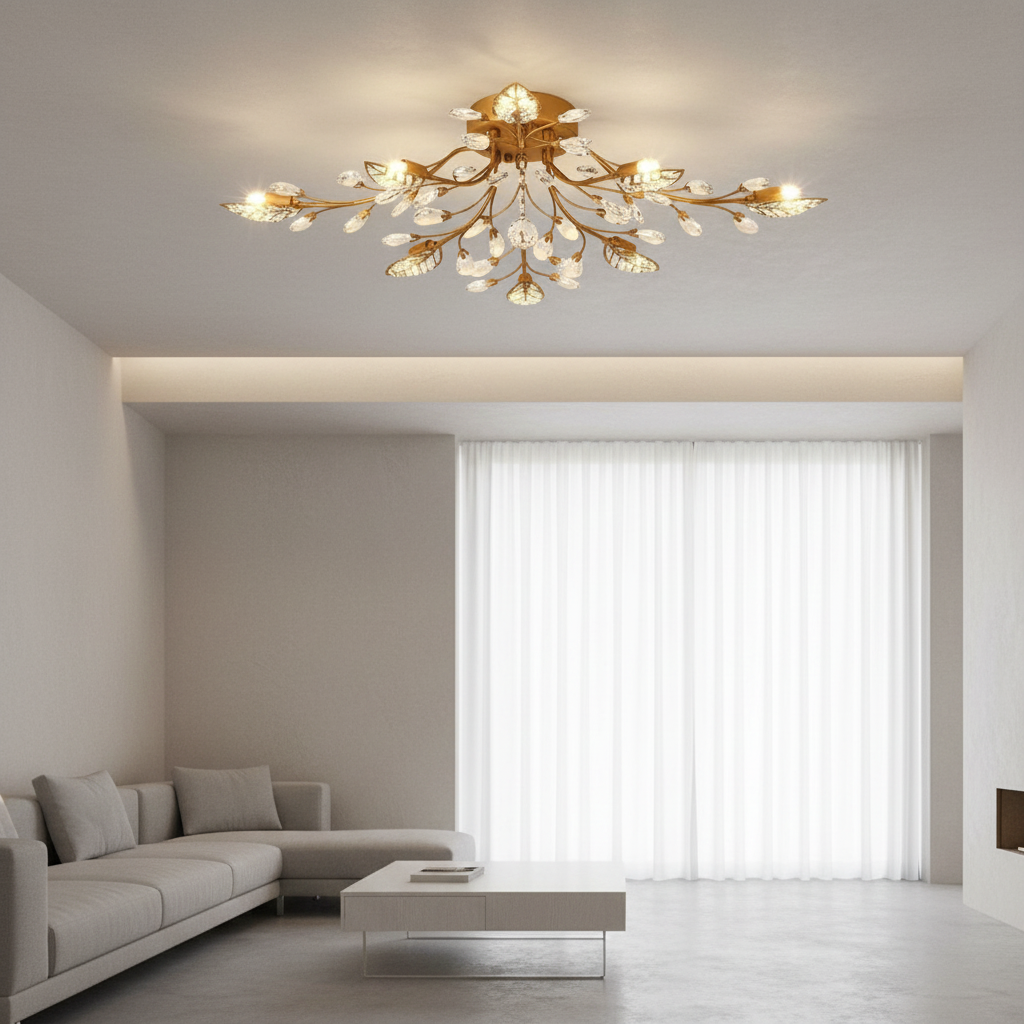 Luminara | Elegant Black Crystal Branch Semi-Flush Mount Chandelier