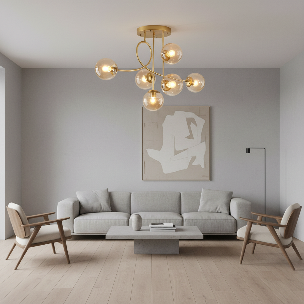 Lunaria | Elegant Modern Gold Semi-Flush Mount Chandelier Light Fixture