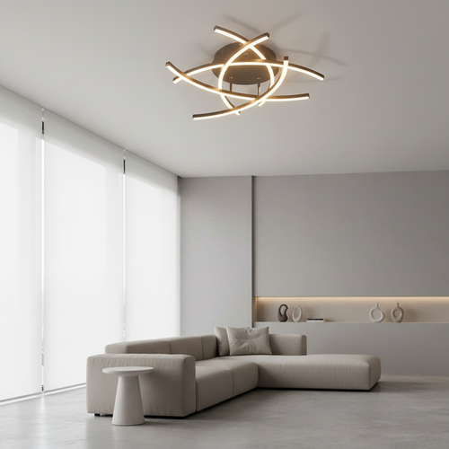 Black 3-Light Dimmable Aluminium LED Flush Mount Ceiling Light — Contemporary