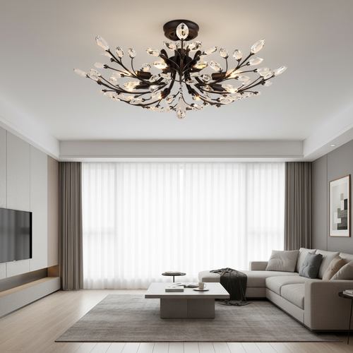 6-Head American Style Crystal Warm White 3000K Dual Mode Flush Mount