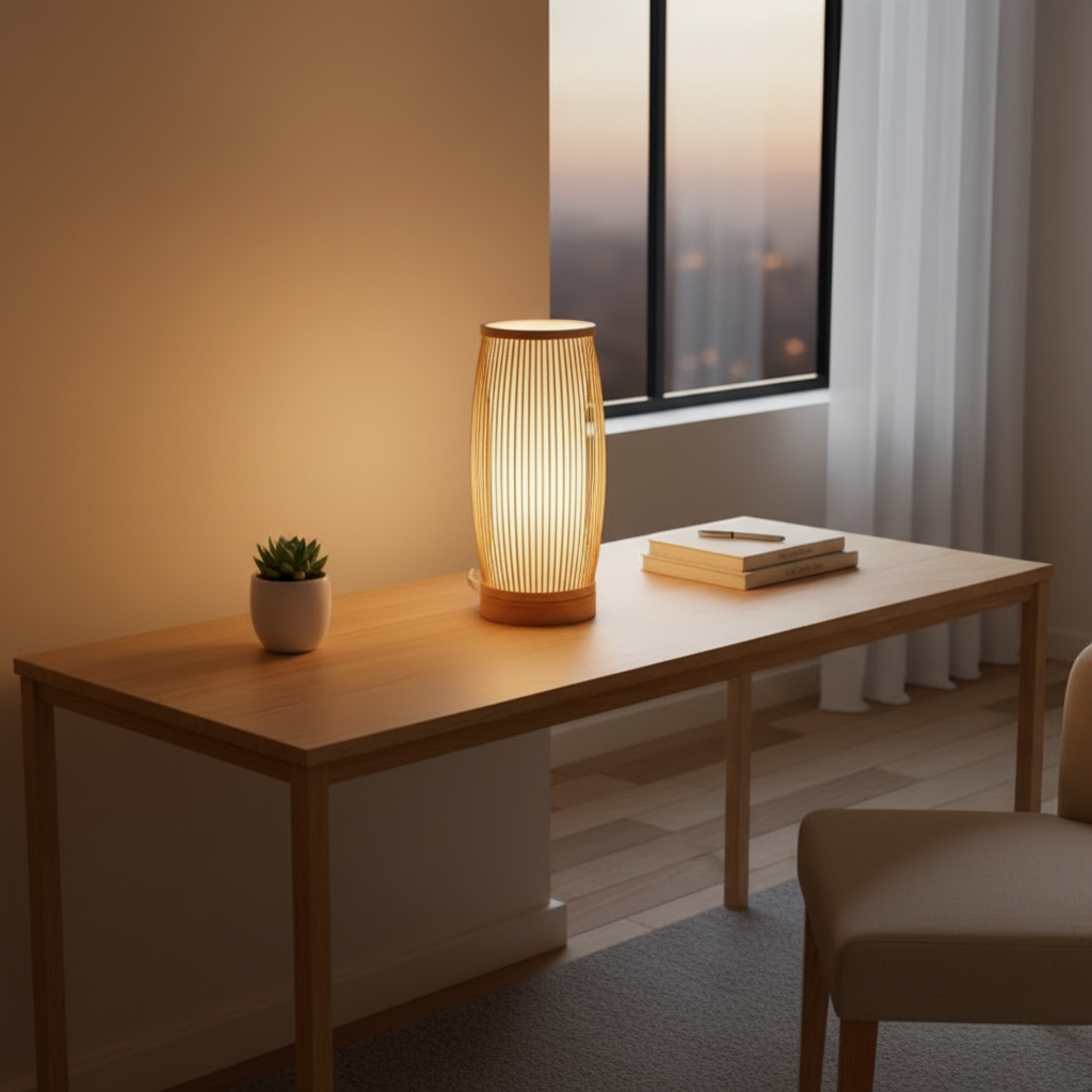 BambooGlow | Elegant Handwoven Japanese Table Lamp for Bedroom