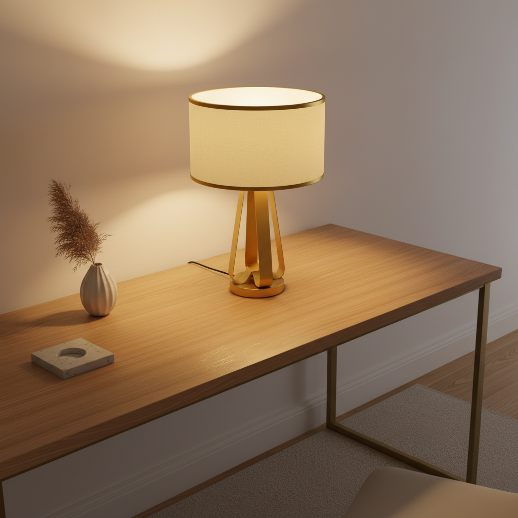 Luminara | Modern Elegant Geometric Table Lamp with Faux Silk Shade
