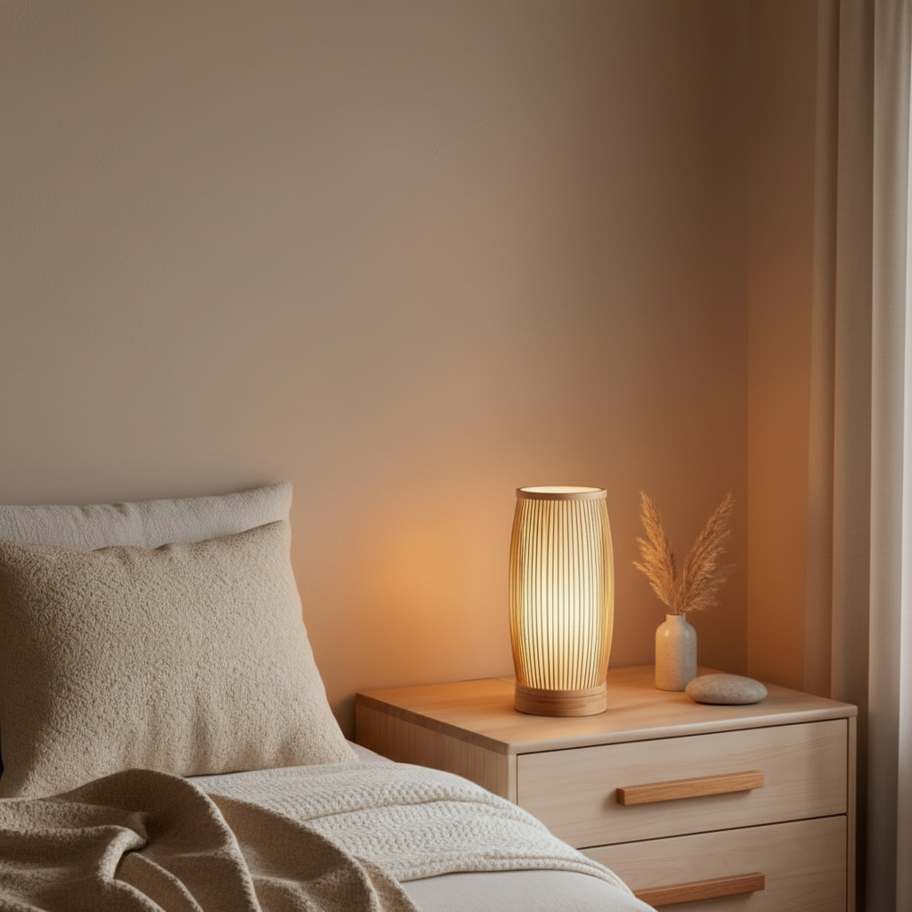 BambooGlow | Elegant Handwoven Japanese Table Lamp for Bedroom