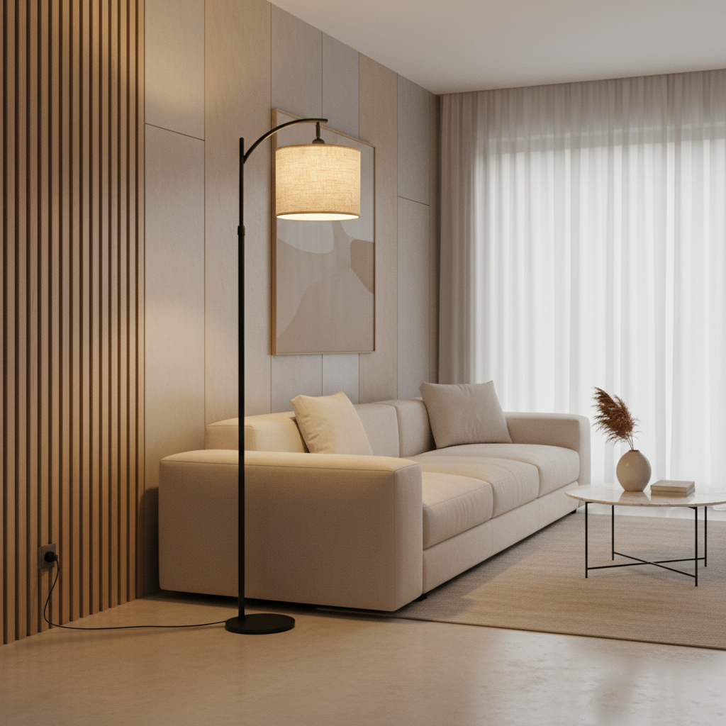 Luminara | Modern Minimalist Black Floor Lamp with Fabric Shade