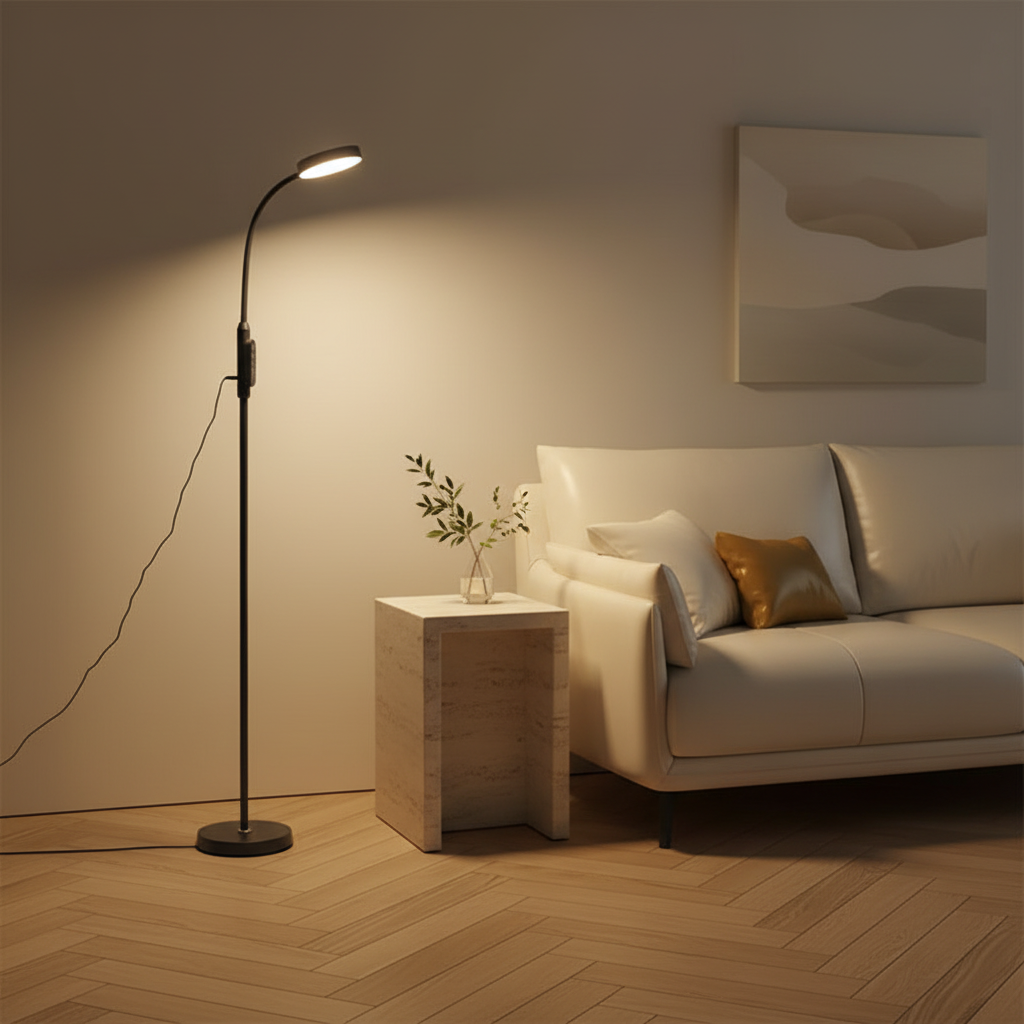 Luminara | Modern Black Iron Standing Floor Lamp with Adjustable LED Light