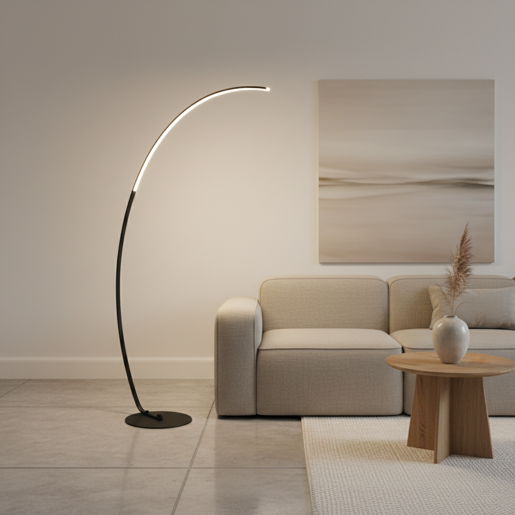 Lunara | Modern Black Arc Floor Lamp with Remote Control and Dimmable LED