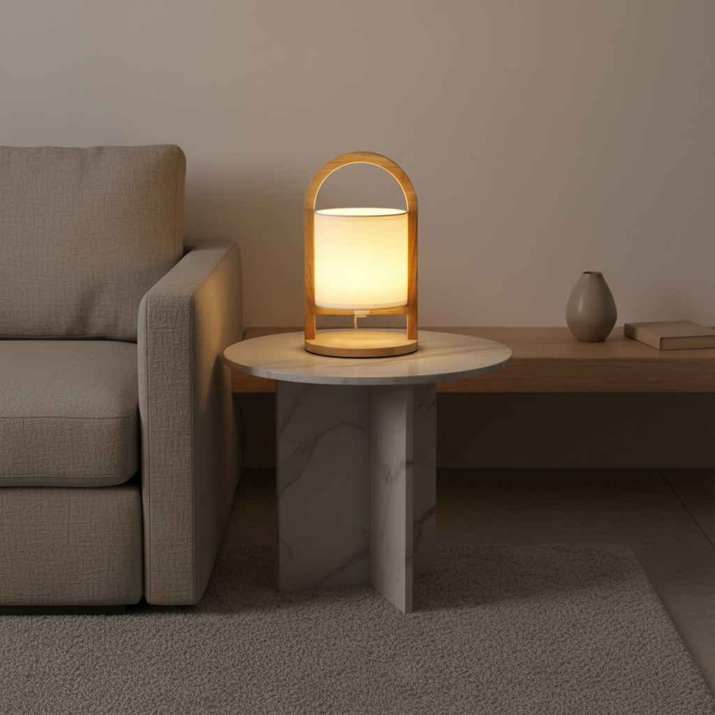 LuminaraWood | Stylish Cordless Battery Table Lamp with Dimming Feature