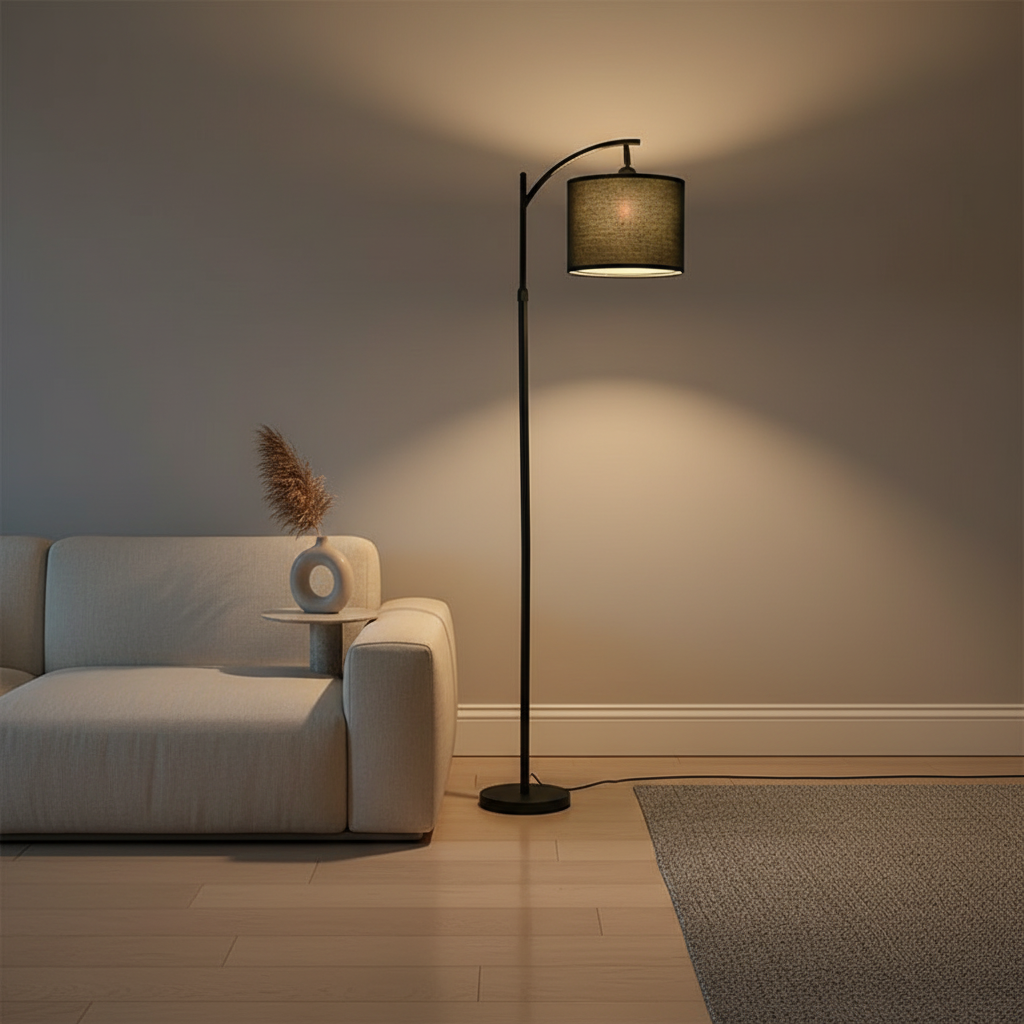 Luminara | Modern Minimalist Black Floor Lamp with Fabric Shade