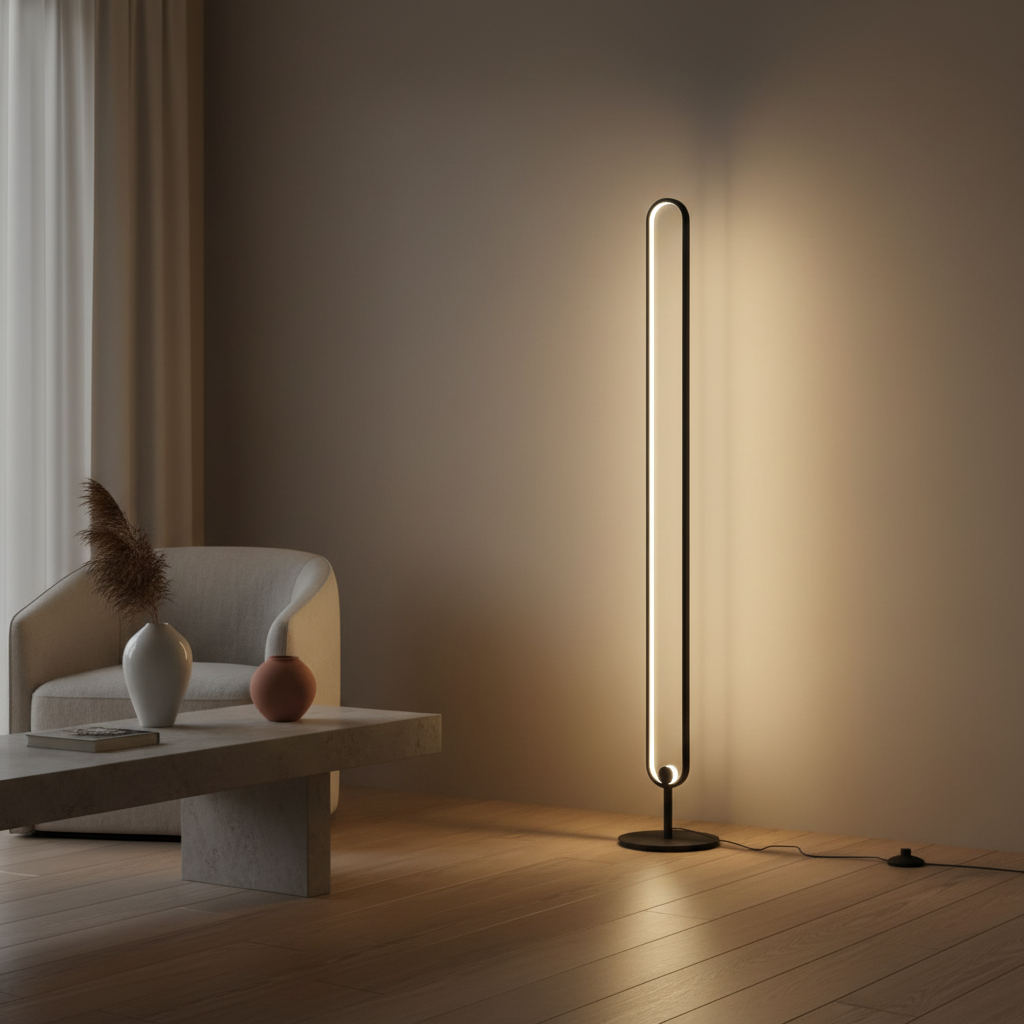 Lunaris | Sleek Modern Black Oval Floor Lamp with LED Lighting