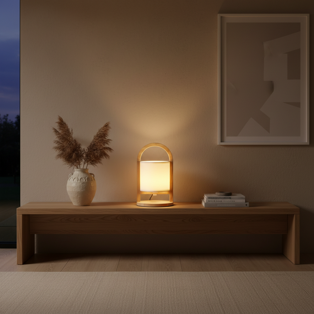 LuminaraWood | Stylish Cordless Battery Table Lamp with Dimming Feature
