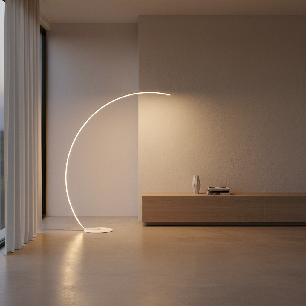Lunara | Modern Black Arc Floor Lamp with Remote Control and Dimmable LED
