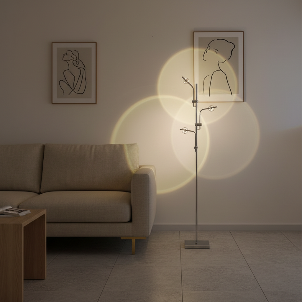 ChromeGlow | Stylish Adjustable Modern Floor Lamp with Multi-Directional Lighting