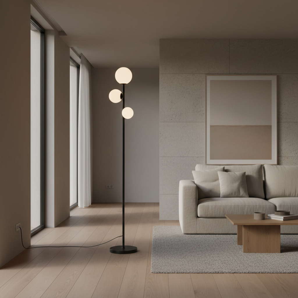 Lunara | Modern Elegant 3-Light Black Floor Lamp with Adjustable Colors