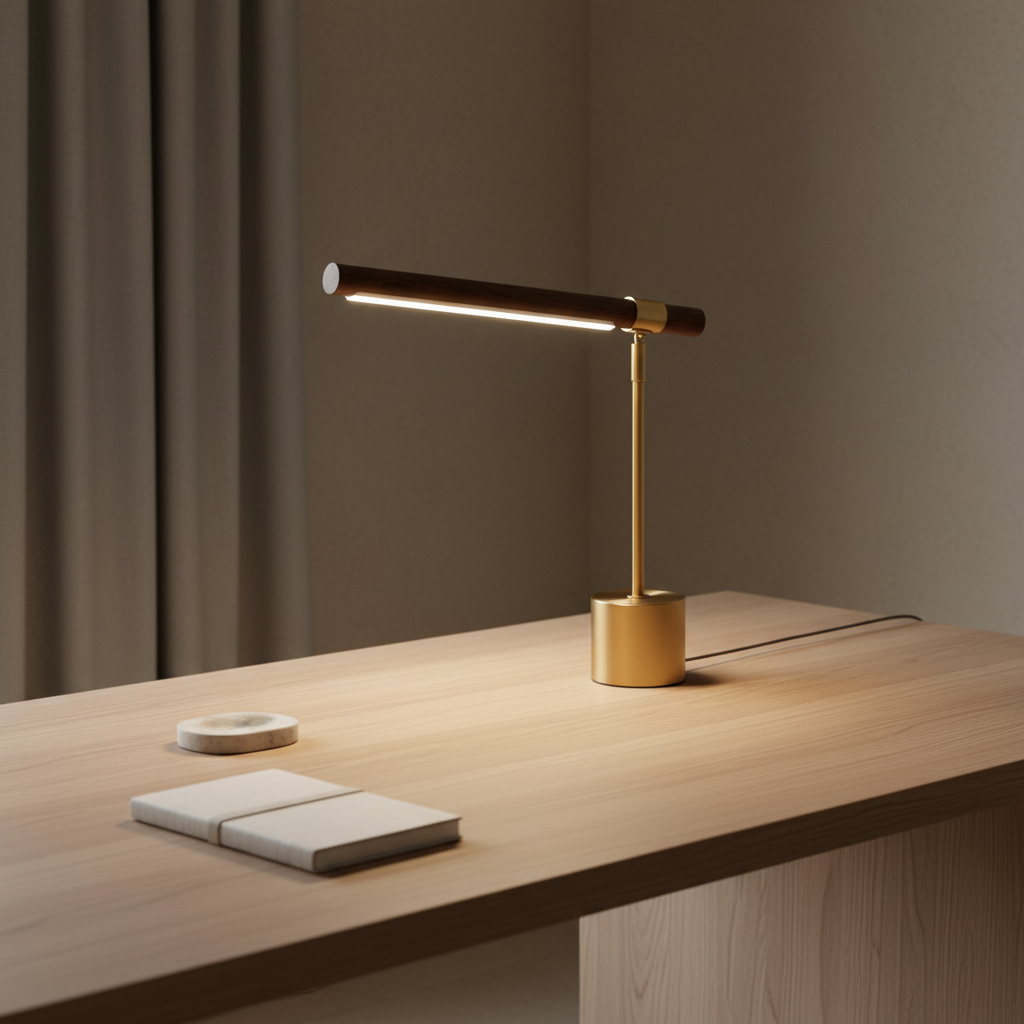 Luminara | Modern Elegant Wood Brass LED Desk Lamp for Home Office