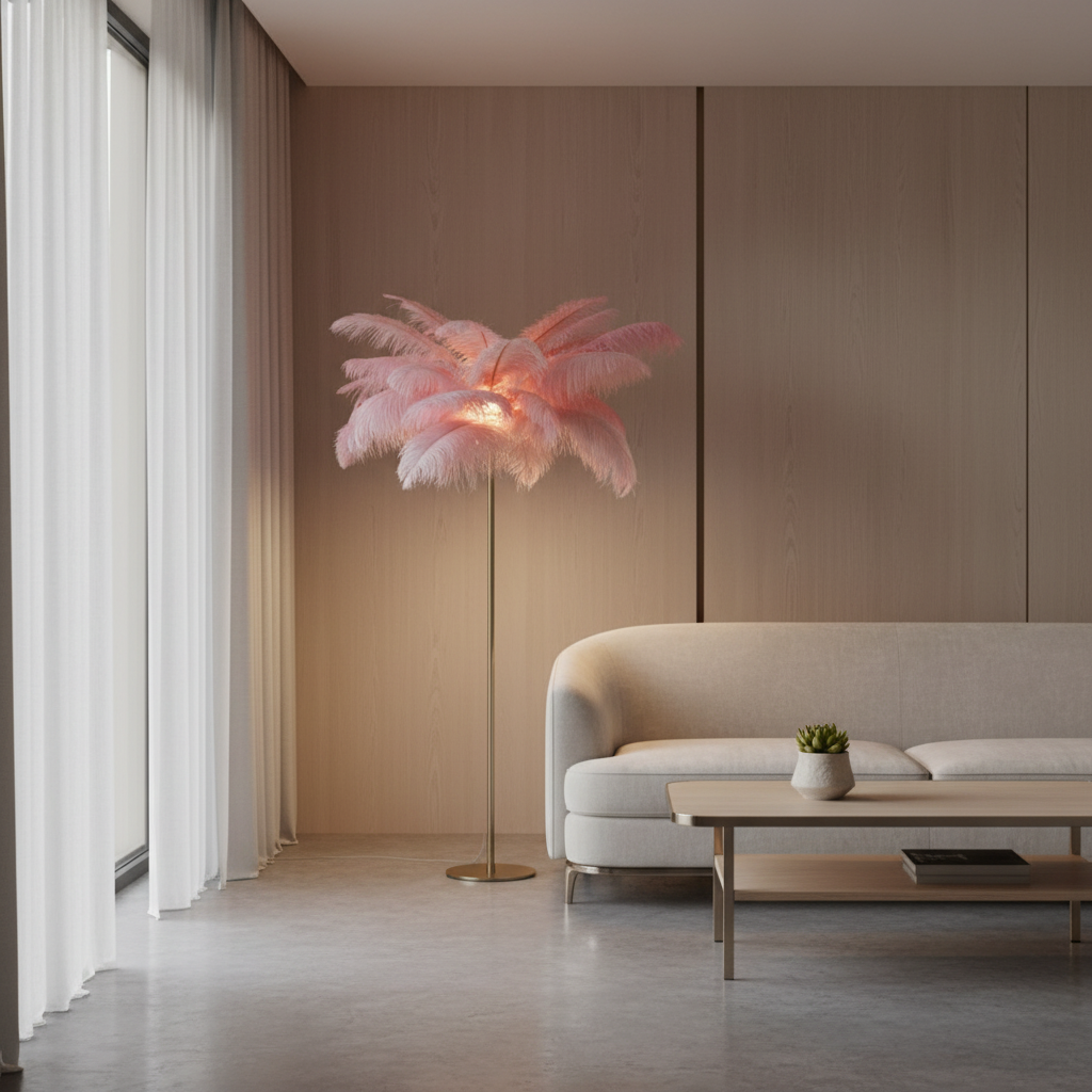 FeatherGlow | Elegant Modern Gold Floor Lamp with Gilded Iron Base