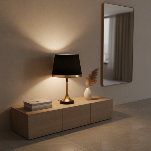Black Brass Cylindrical Fabric Shade Adjustable Temperature Table Lamp