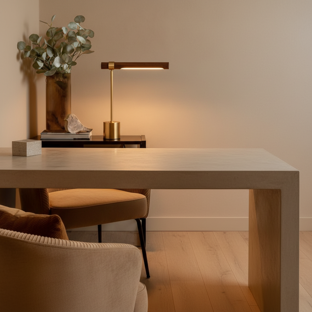 Luminara | Modern Elegant Wood Brass LED Desk Lamp for Home Office