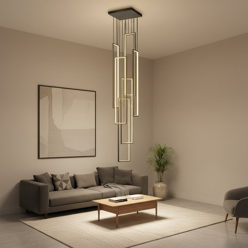 Black Aluminium Adjustable Duplex Staircase Chandelier — White LED