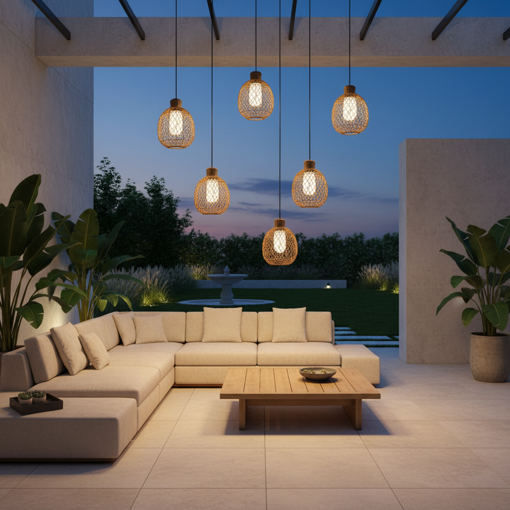 RattanGlow | Elegant Rustic Modern Outdoor Pendant Lantern Light