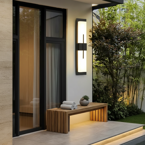 Black Acrylic IP65 Outdoor Wall Lantern — Warm White Slim Modern Fixture