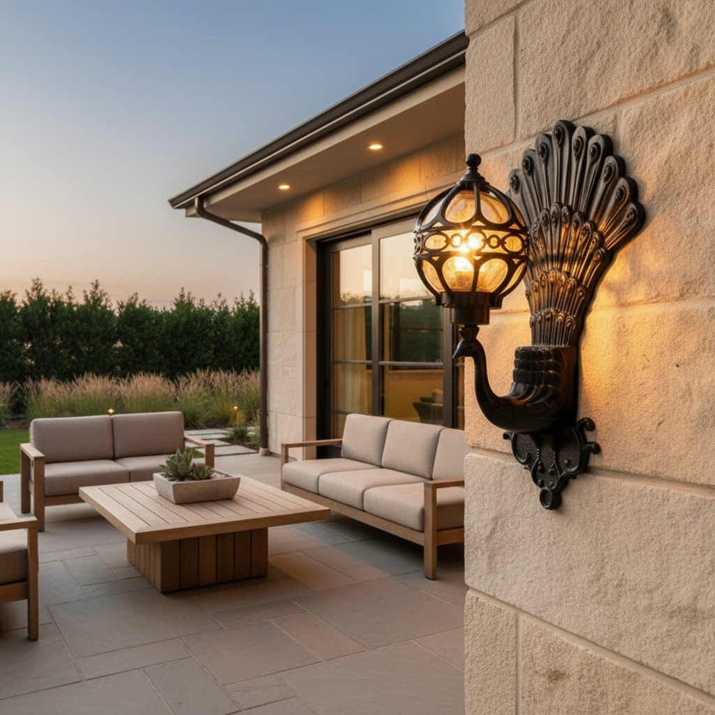 Elegant Peacock | Outdoor Wall Lantern with Vintage Design | IP55 Waterproof for Outdoor Aesthetics