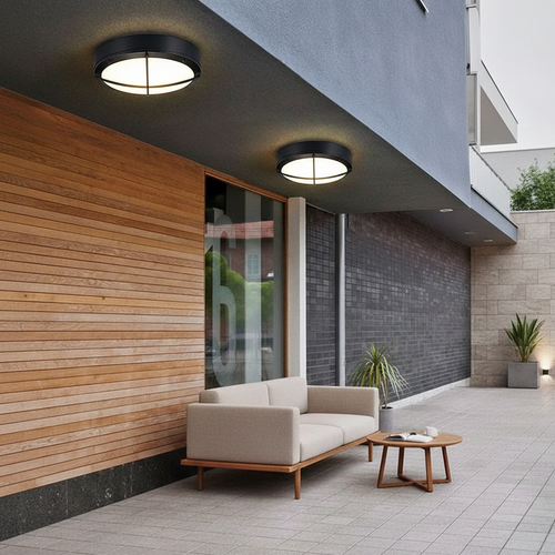 Black Aluminium 4-Grid Outdoor Wall Light — Flush Mount Waterproof White