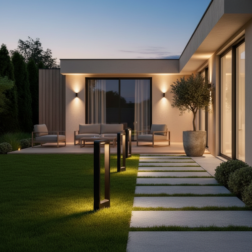 Black Aluminium Minimalist Outdoor Bollard Garden Light — Contemporary