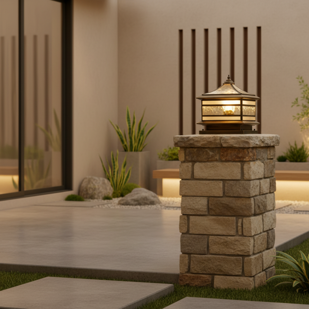 Retro Copper Solar Pillar Light | Waterproof Outdoor Garden Lantern