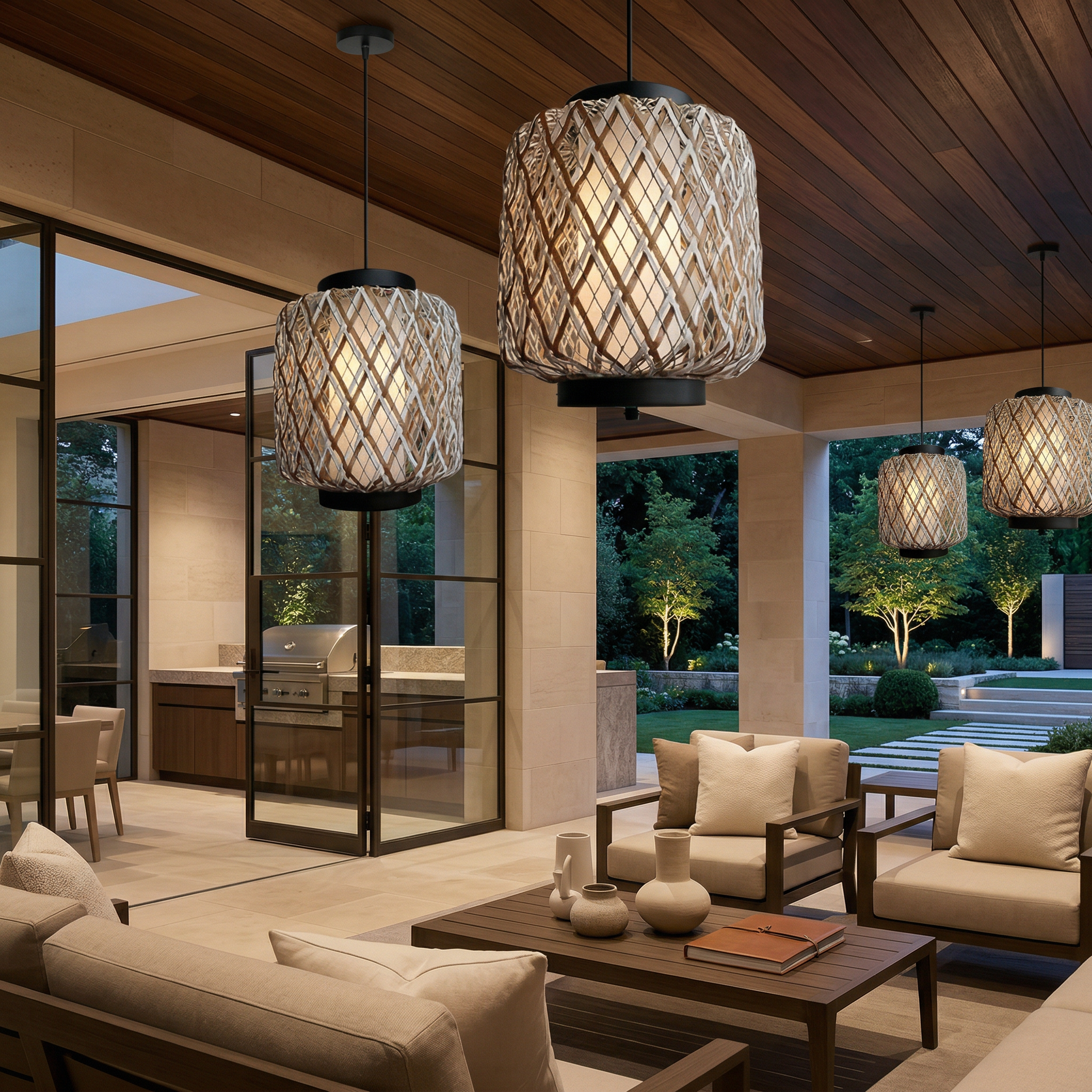 RattanGlow | Elegant Rustic Outdoor Pendant Light Fixture for Patios
