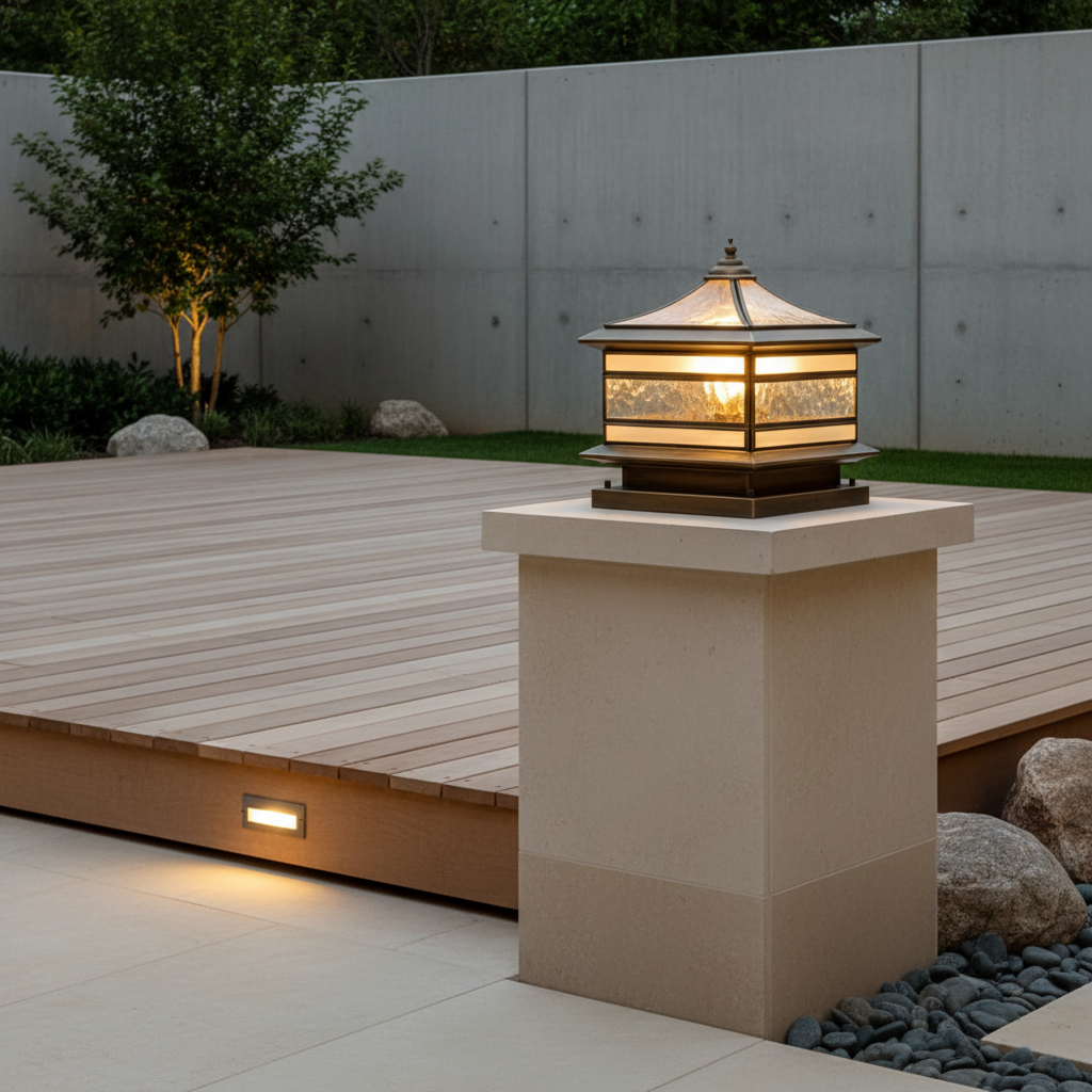 Retro Copper Solar Pillar Light | Waterproof Outdoor Garden Lantern