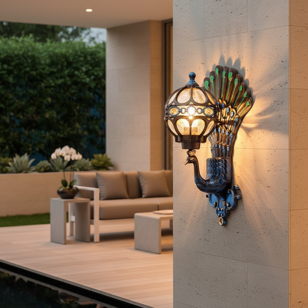 Elegant Peacock | Outdoor Wall Lantern with Vintage Design | IP55 Waterproof for Outdoor Aesthetics