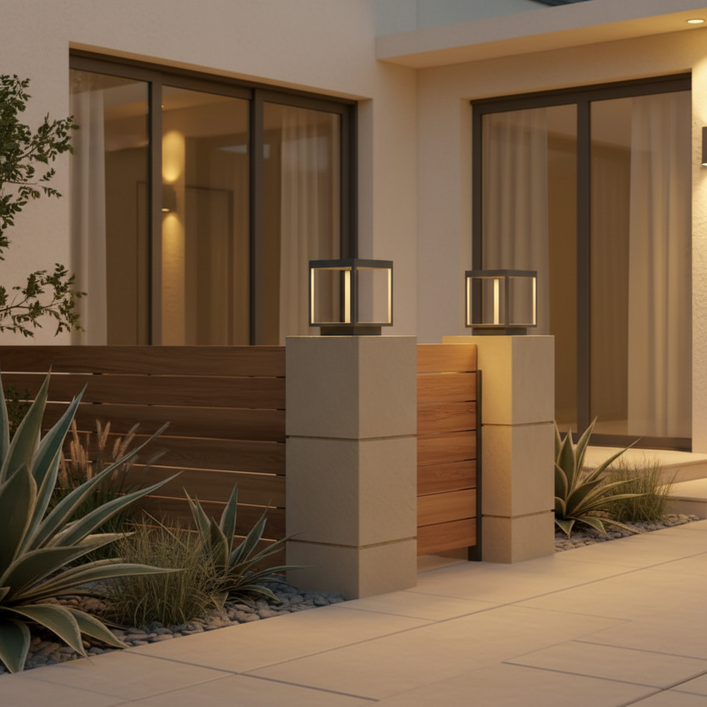 Modern Concrete Solar Pillar Light | Outdoor Garden Landscape Lighting