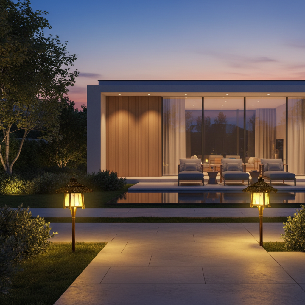 BambooGlow | Elegant Rustic Outdoor Wall Light for Garden and Patio