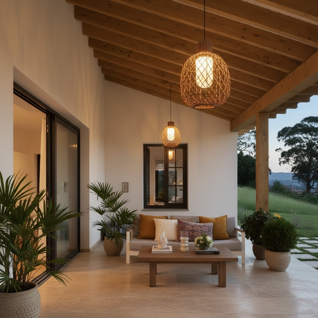 RattanGlow | Elegant Rustic Modern Outdoor Pendant Lantern Light