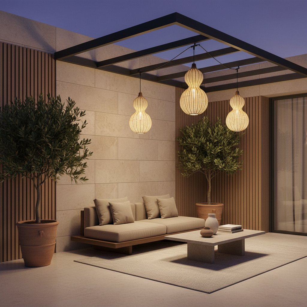 GourdLight | Stylish Natural Rattan Outdoor Hanging Pendant Light